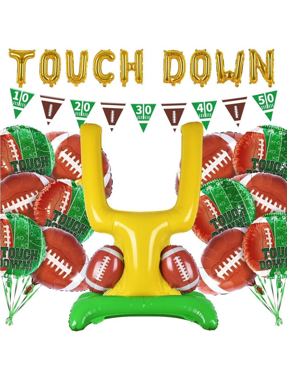 Gold & Green Touchdown Football Party Balloon Set - Home Party Supplies